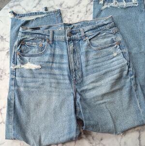 American Eagle Outfitters Light Blue Distressed Highest Rise Baggy StraightJeans